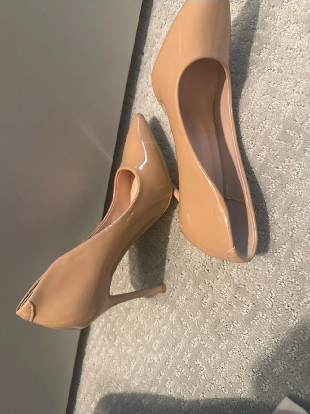 Nude Patent Pointed-Toe High Heel Pumps